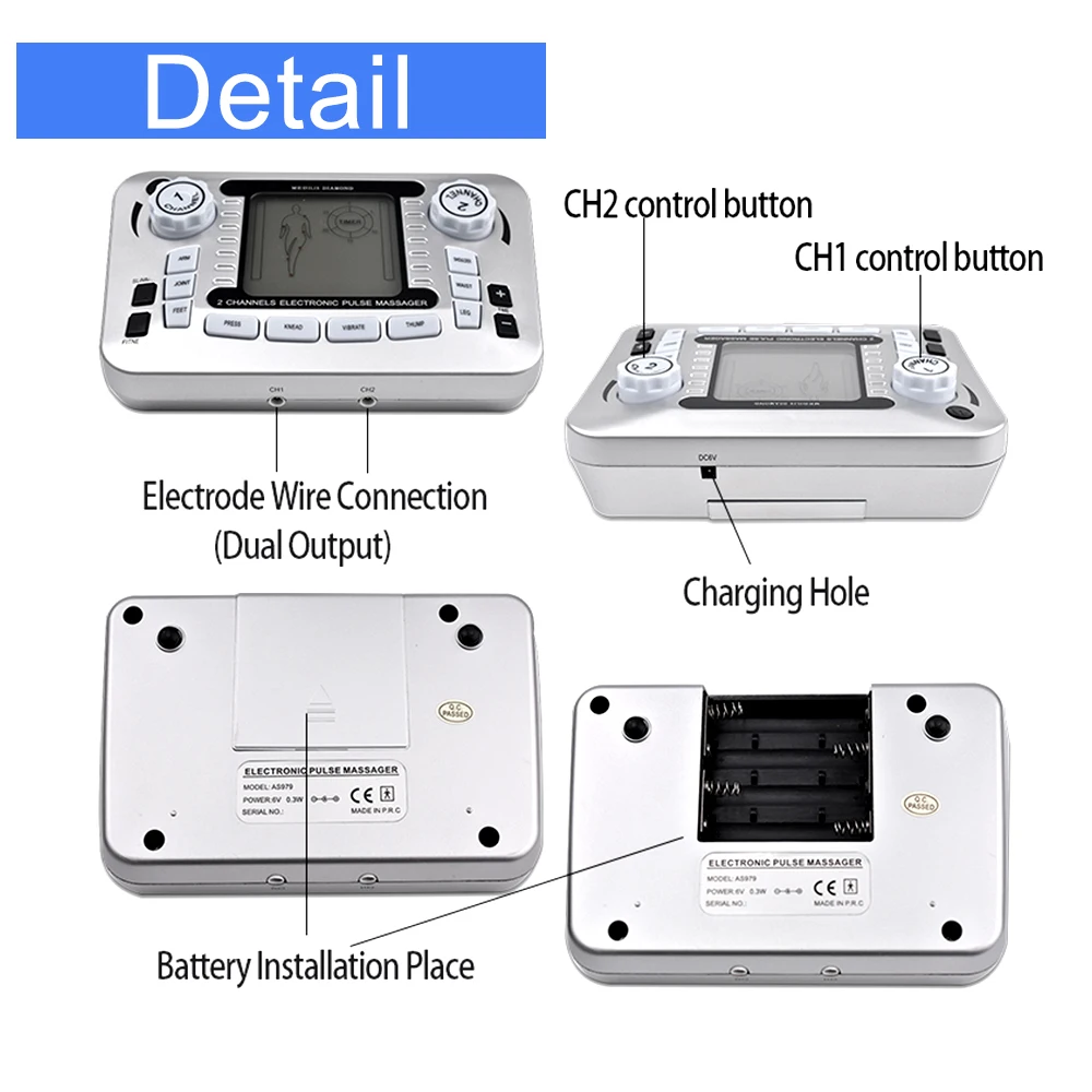 Pulse Electrostimulator Eletric EMS Body Massager Dual Outputs Massage Equipment Portable Muscle Stimulator Household