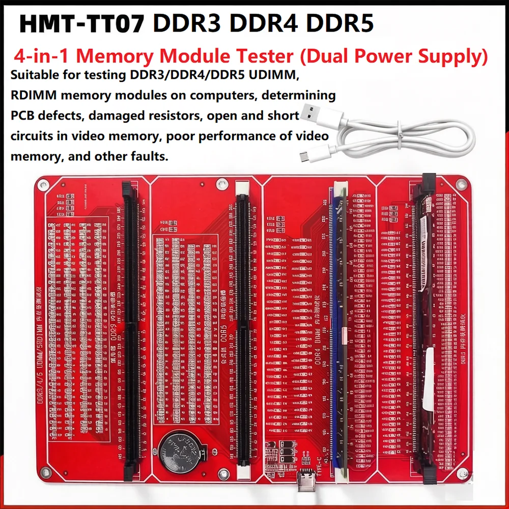 

Тестер модулей памяти 4-в-1 для DDR3, DDR4, DDR5, серверов и настольных ПК с индикаторами, диагностическая карта для компьютеров