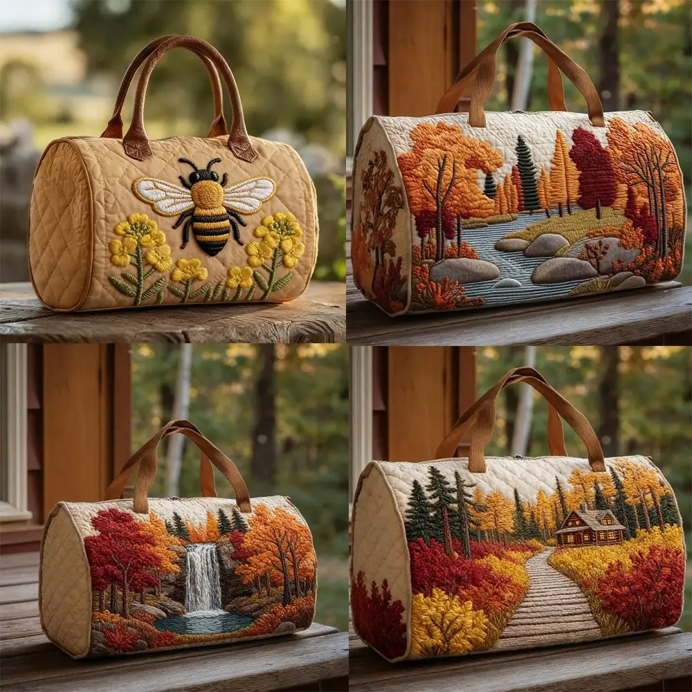 

Сумка-дафл с наплечным ремнем, стеганая, с пейзажным узором, большая вместительная дорожная сумка, сумка-тоут с 3D-стежкой, спортивная сумка для спортзала