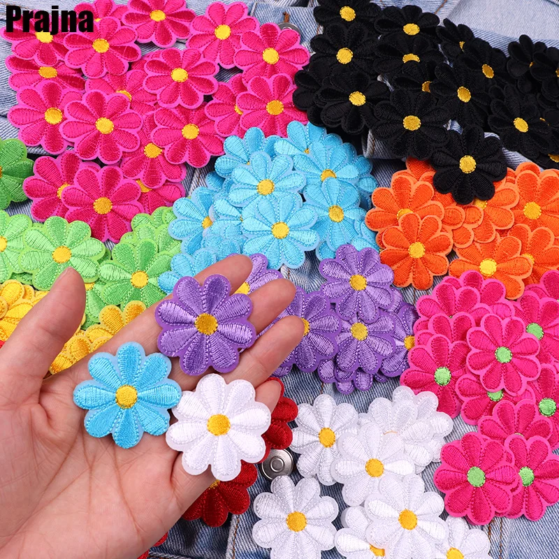 10PCS/lots Daisy Sunflower Flower Embroidery Patch Iron On Patches For Clothing Thermoadhesive Patches On Clothes Jacket Sew DIY