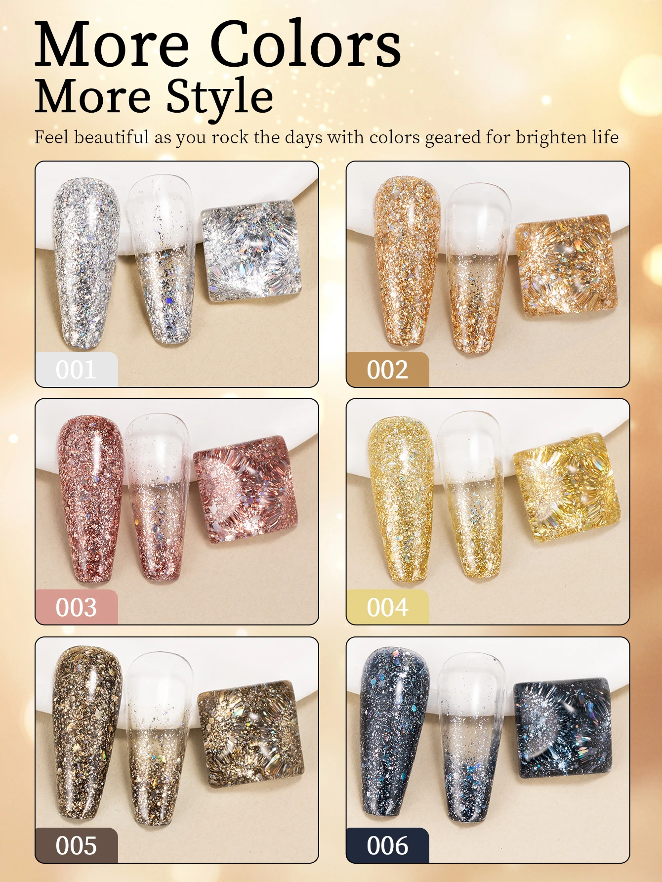 RSNAIL 9g Smalto per unghie gel con diamante spezzato Dorato argentato scintillante Gel per unghie riflettente colorato glitter ad alta densità per manicure