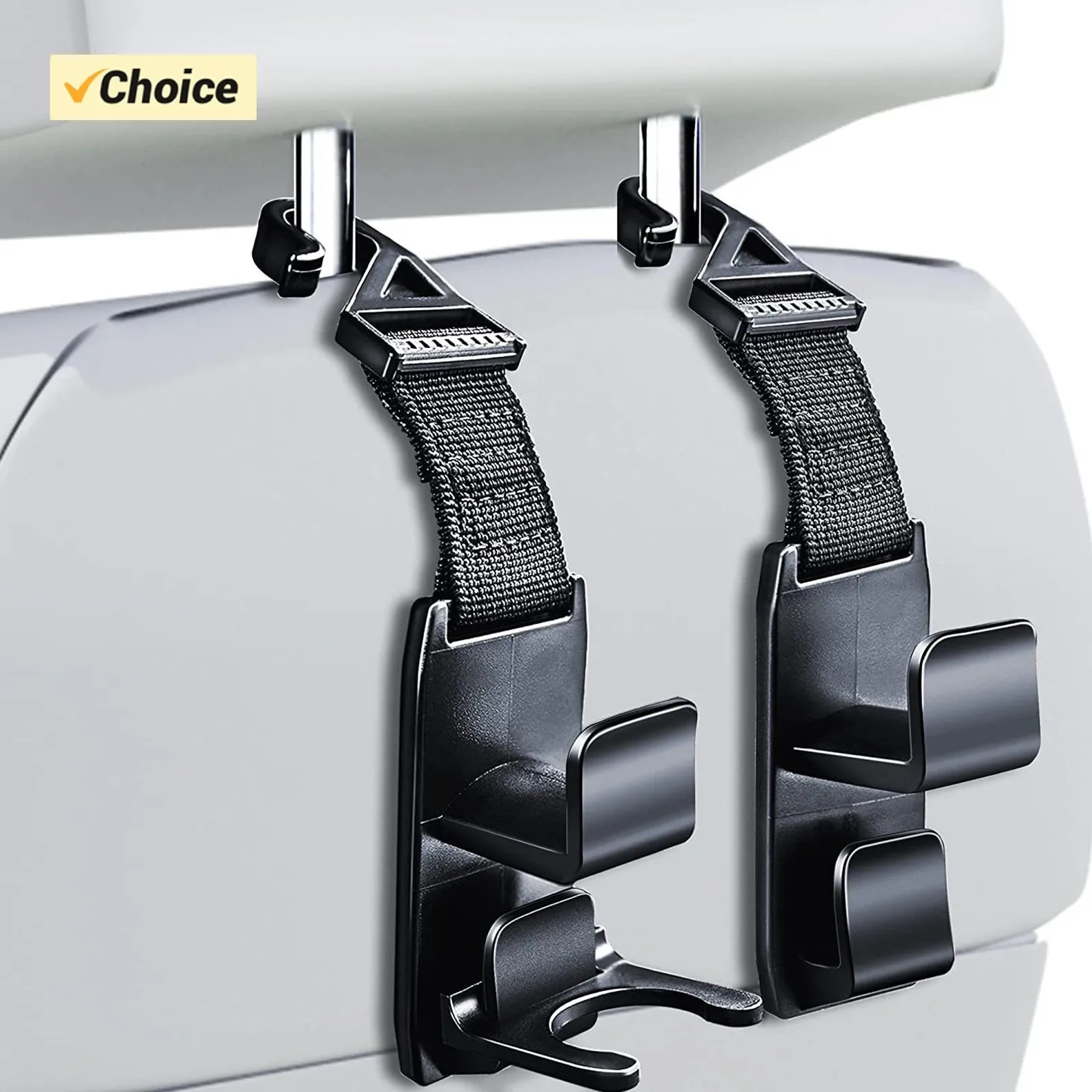

2Pcs Car Seat Back Double Hook, Car Seat Headrest Hook, Universal Vehicle Car Storage Organizer Hooks For Handbag Purse Coat