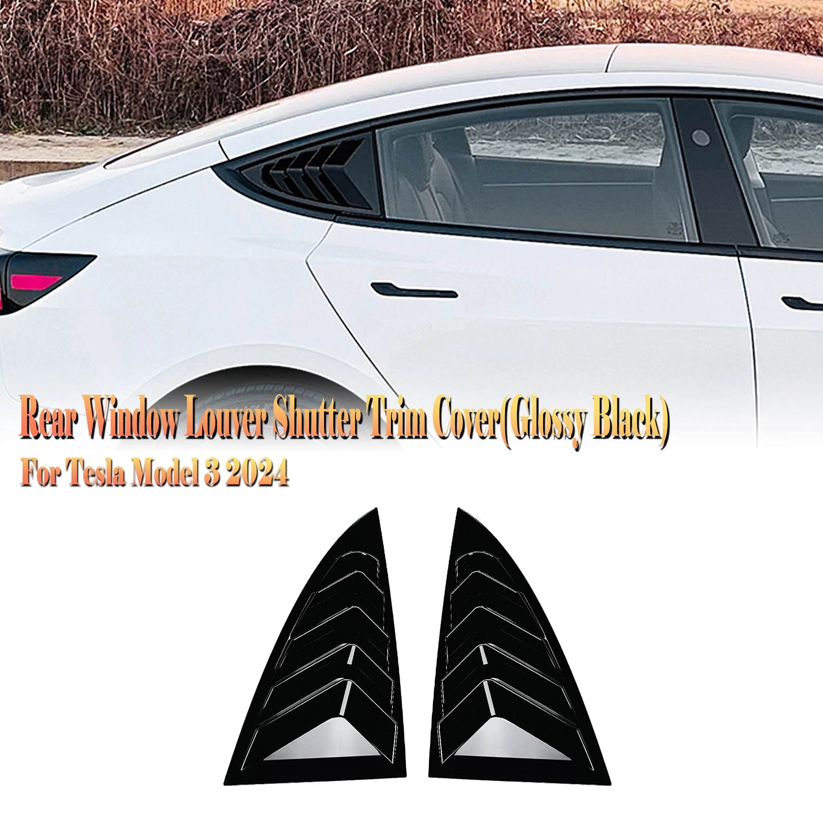 

Car Rear Window Shutter Cover Trim Louver Side Vent Trim For Tesla Model 3 2017-2025