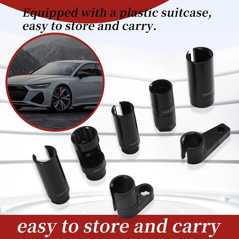 ABZY-7Pcs Universal O2 Oxygen Sensor Socket 6 Point Wrench Tool Remover Installer Set Sensor Removing Tool Kit