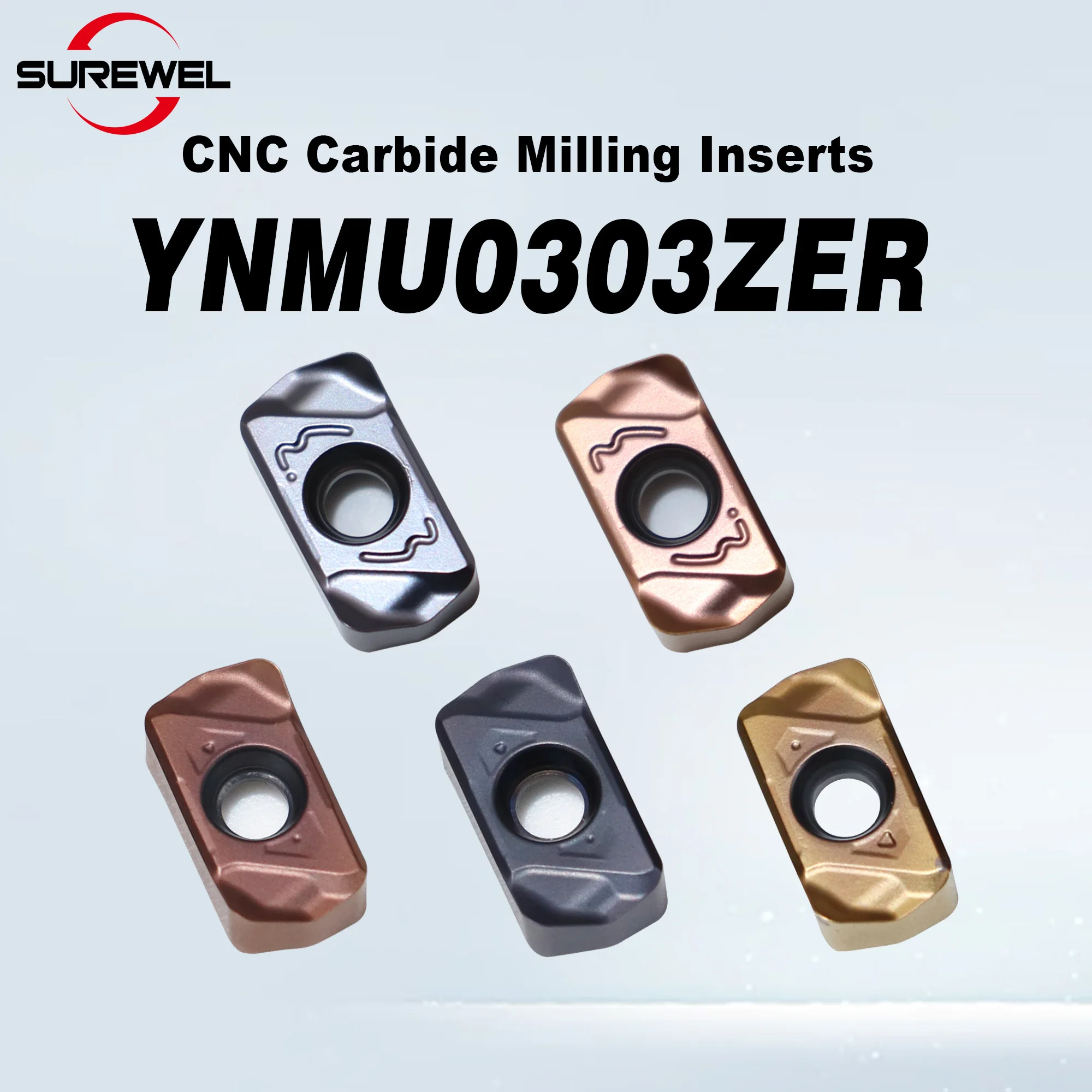 

SUREWEL YNMU0303ZER Двусторонняя фрезерная пластина с карбидом для высокопроизводительной обработки EXN03R Резьбовая головка Вставка Совместима с LNMU0303ZER