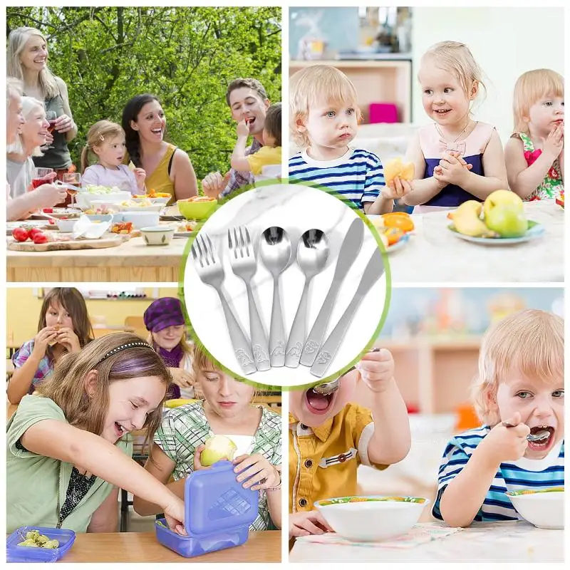 Kids Silverware Set Stainless Steel Funny Bear Flatware Fork Spoon Cutter Tableware For Toddler Children