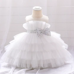 Infant Bow 1st Birthday Girl Dress Costumes Toddler Sequin Tutu Princess Party Wedding Dress For Baby White First Communion Gown