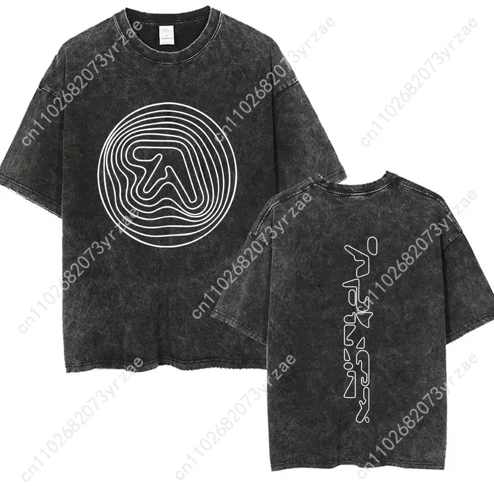 Aphex Twin Retro Wash Tshirt Man Woman High Quality Vintage T Shirt Cotton Short Sleeves Fashion T-shirt Soft Breathable Tops