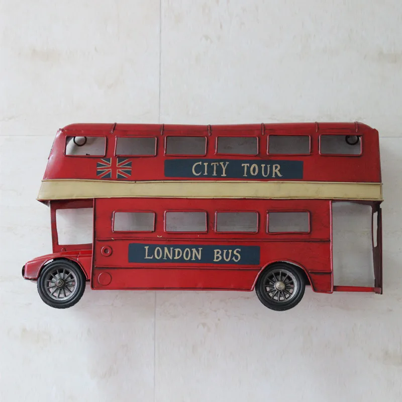 

Handmade iron car model bar wall double-decker bus nostalgic retro iron toy car ornaments