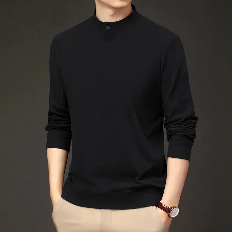 autumn winter new fashion men's half  turtle neck hoodies casual thicken solid color warm undershirts male clothes tops t-shirts