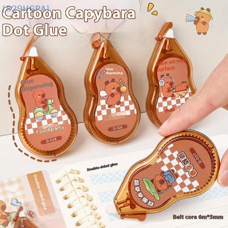 

2Pcs Cartoon Capybara Press-On Dot Glue Roller Glue Tape Large Capacity Double-sided Adhesive Dispensing Pen Hand Account Tape