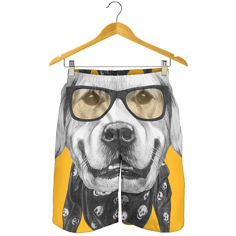 Golden Retriever Portrait 3D Print Beach Shorts Animal Dog Pattern Surf Board Shorts Cool Short Pants Men Summer Swimming Trunks