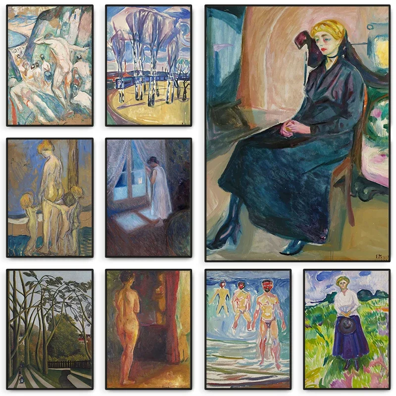 Edward Munch Artworks Poster Abstract Figure Portrait Canvas Painting Print  Wall Art Picture for Living Room Home Decor Gift