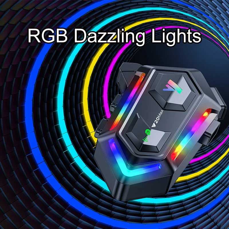 Y20 MAX 오토바이 헬멧 블루투스 헤드셋 인터콤, RGB 다채로운 조명 효과, V5.3, 1000mAh 배터리, 혼합 IPX6 방수