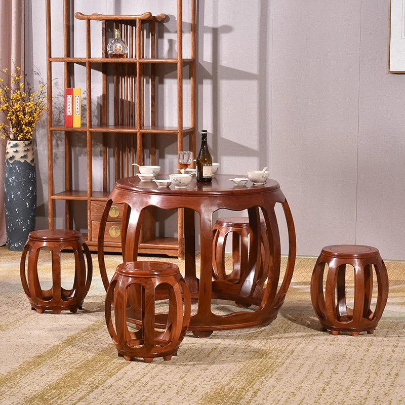 LMM new Chinese solid wood round tea table casual rosewood round drum table