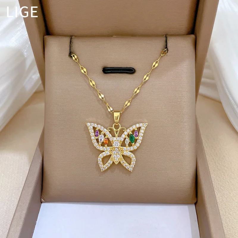 Elegant Jewelry with Light Luxury and Exquisite Butterfly Necklace for Women's Fashion Trend Stainless Steel Collarbone Chain
