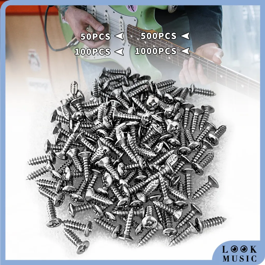 LOOK 50/100/500/1000 PCS Silver Pickguard Mounting Screws for Electric Bass Guitar Pickguard Accessories Parts 12mm* 3mm