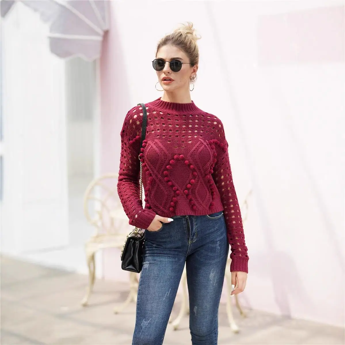 

Женский свободный вязаный свитер, круглый пуловер Ne, длинный све, осенняя мода, повседневный дизайн для поездок на работу, цветной дизайн