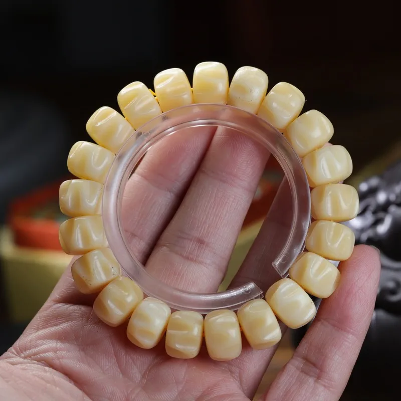 Natural Jadeified Cowbone Single-Loop for Men and Women, Ethnic , Tibetan-Style, Fragrance-Like Bead Bracelet