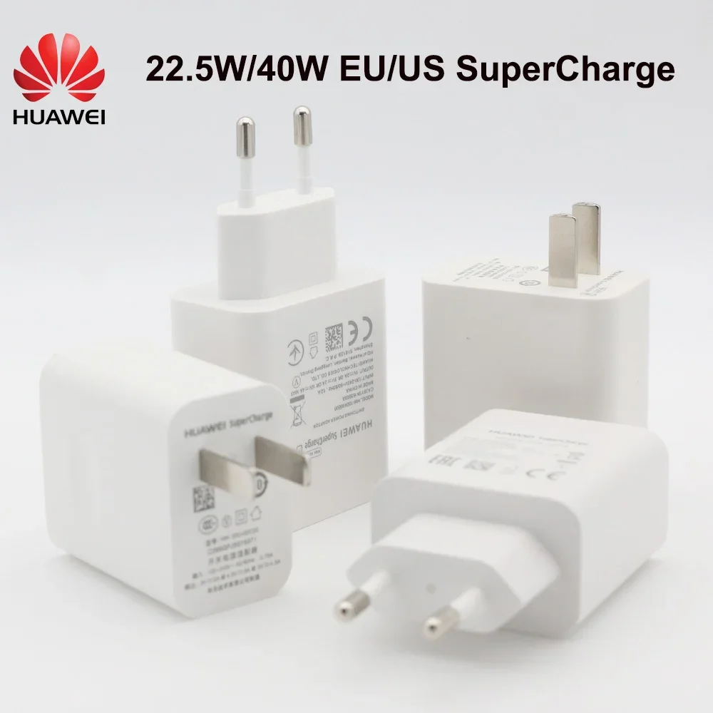 Original HUAWEI Fast Charger 40W 22.5W EU US Supercharge Type C Cable For HUAWEI P30 P40 P20 Pro lite Mate 9 10 Pro Mate 20 V20