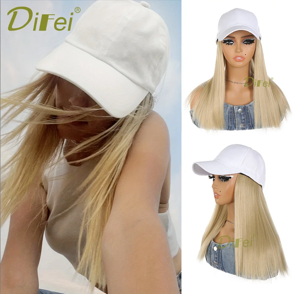 

Hat Wig Integrated Long Straight Synthetic Wig Female Baseball Cap With Hair Extension Integrated Wig Hat Adjustable