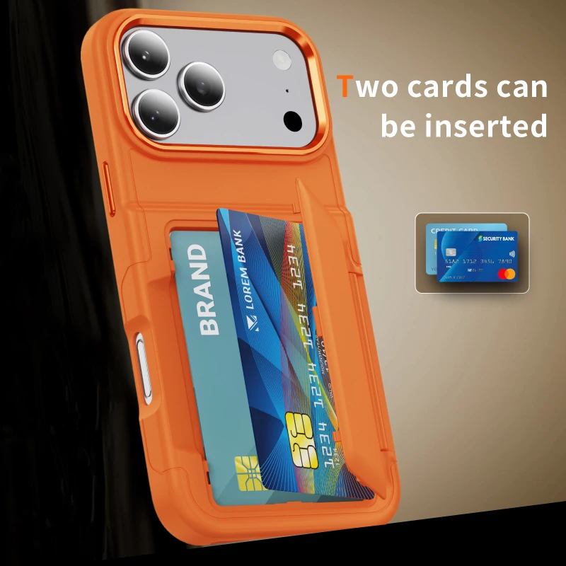 New Solid Color Frosted PC Wallet Card Holder Shockproof Phone Case For iPhone 17 Pro Max 15 13 12 14 16 Pro Max Plus Back Cover view 2