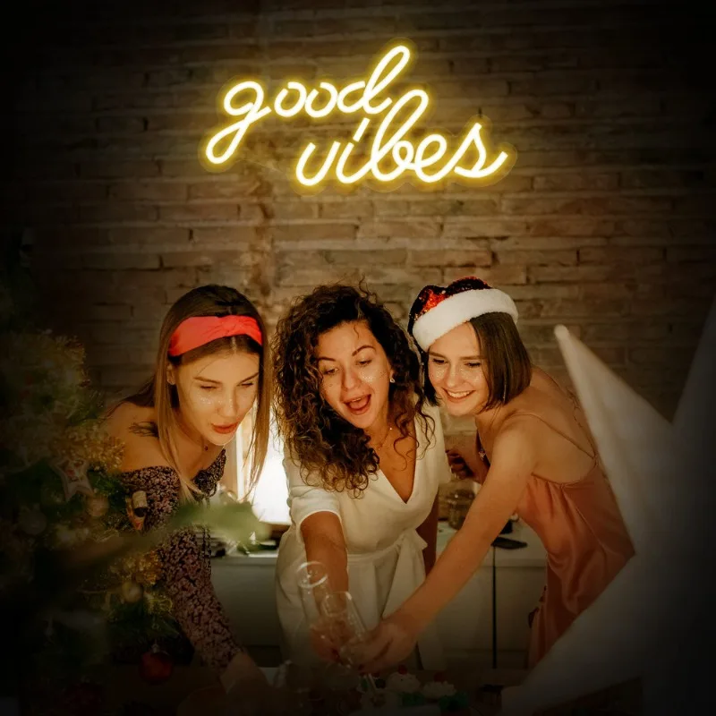 

High quality Good Vibes Neon Sign Lights for Bedroom Wall Decor Warm White LED Neon Signs (16 x 8 inch) 5V USB