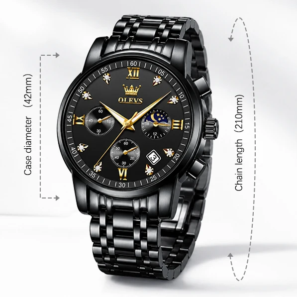 OLEVS Top Brand Luxury Man Watch Diamond Dial Moon Phase Quartz Watches For Men Stainless Steel Waterproof Men's Hand Clock 2858