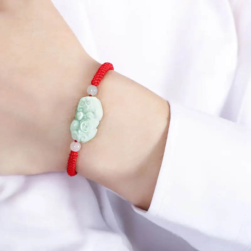 Hand-Woven Red Rope a-Level Jade Pi Xiu Bracelet Pair of Jade Hands Ornament