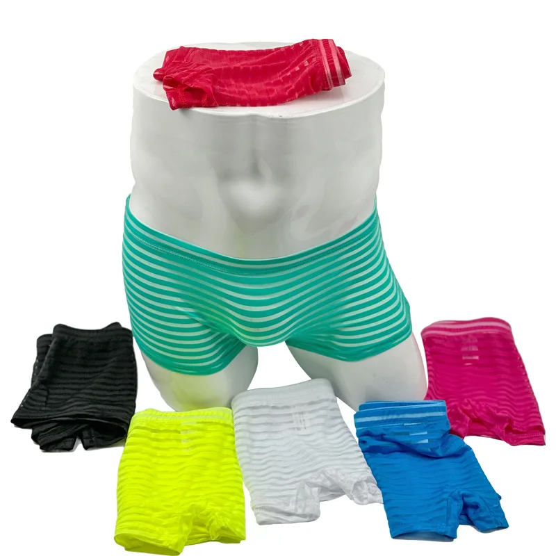 Men's Sexy Striped See-Through Transparent Boxer Shorts Comfortable Breathable Bare Body Underwear Traceless Mini Micro Panties