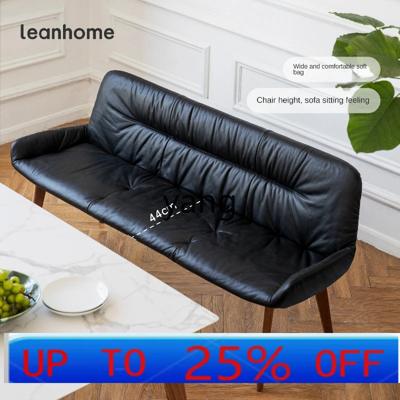 

LTT Sofa Dining Chair Simple Solid Wood First Layer Cowhide Long Stool Backrest for Dining Chair Long