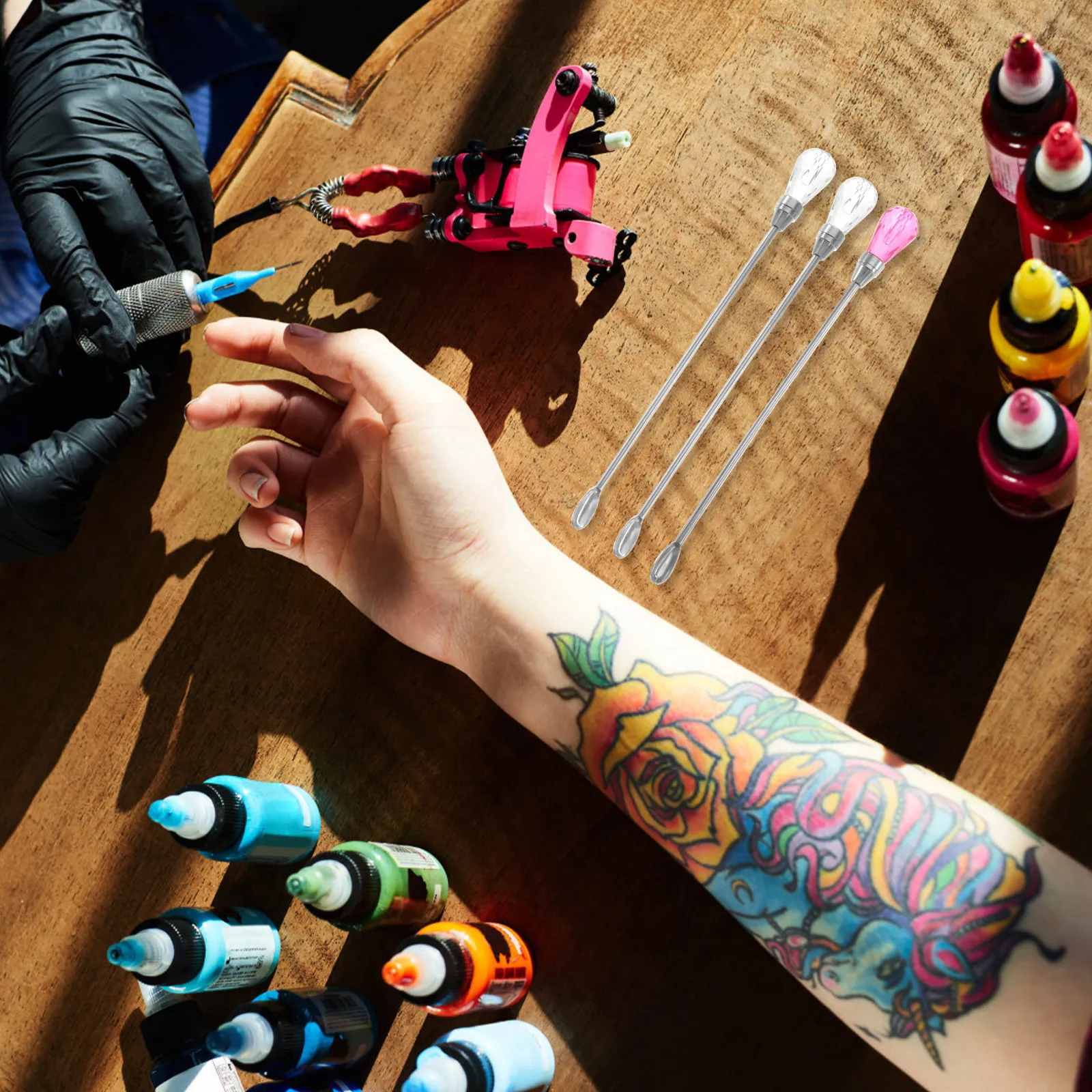 3Pcs Metal Pigment Mixer Rods Spoons Tattoo Ink Mixer Stirring Sticks Tattooing Tools for Mixing Brow Powder Paint