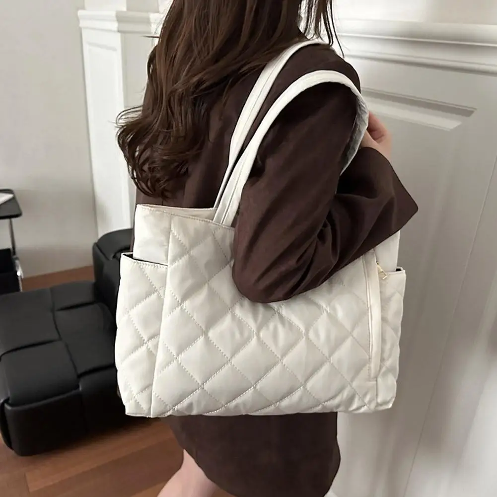 Mehrtaschen-Damen-Umhängetasche im Postboten-Stil, mit Rautenmuster, aus Baumwolle, als Kleider- und Schultertasche, große Kapazität, lässige Nylon-Schultertasche. – Detail 11