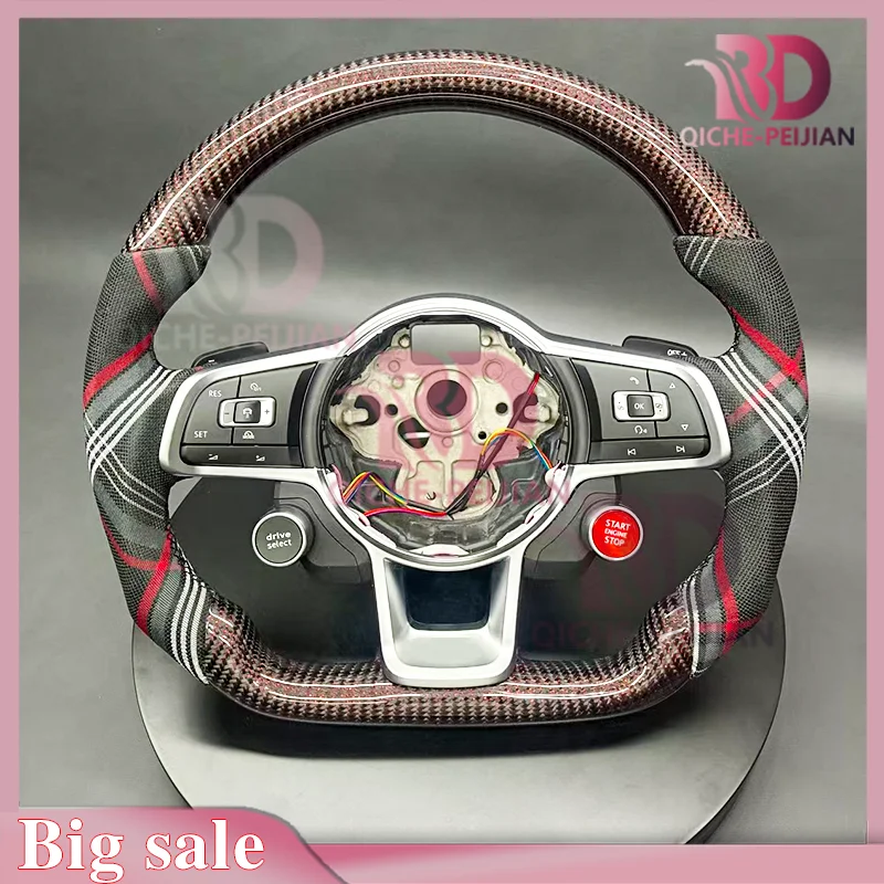Volante de fibra de carbono con botones personalizados y conjunto de accesorios para Volkswagen Golf 7.5 GTI MK7 Polo GTS GTD GTE Scirocco.