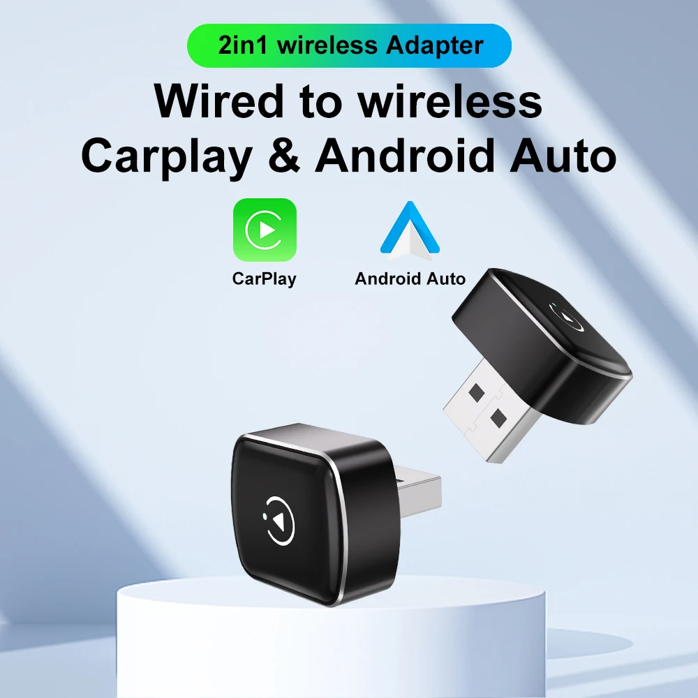 Car Play 2in1 Wireless CarPlay Android Auto Adapter USB Dongle Mini AI Box Plug and Play Universal for Toyota Nissan Honda Ford