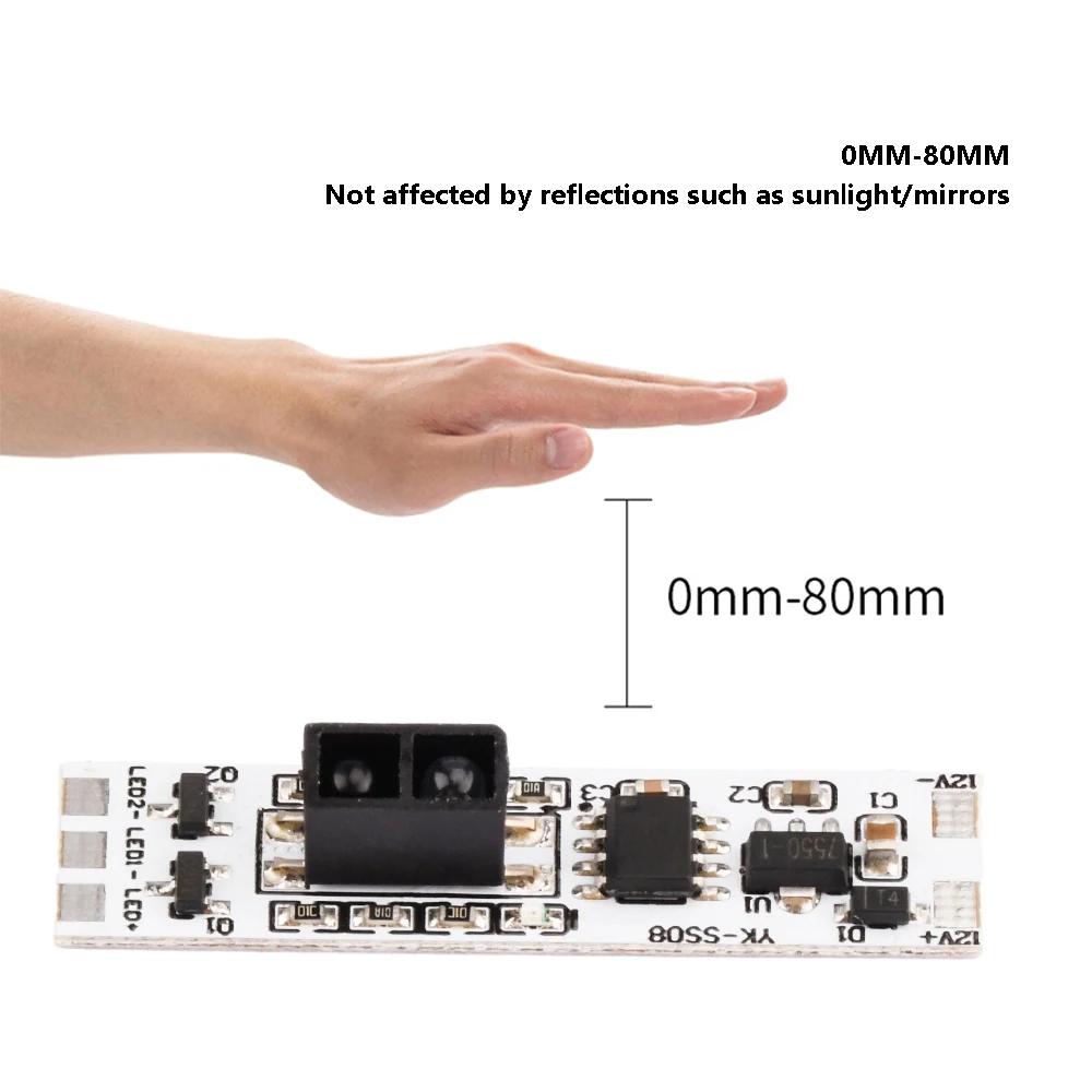 Escurecimento Módulo Sensor de Varredura de Mão Curta Distância Scan Switch, Luz LED, 110 Graus, 50-80mm, DC 12V, Armário, Roupeiro