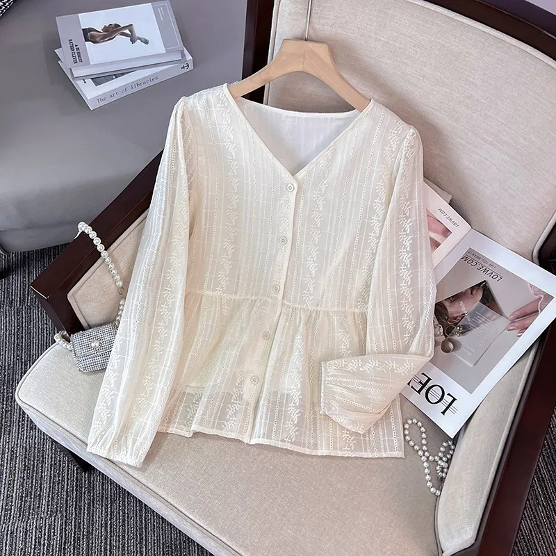 Printemps automne v-ne minceur irt ort Sve ventre couvrant taille cintrée polyvalent Blouse trajet Sle Polyester Fiber