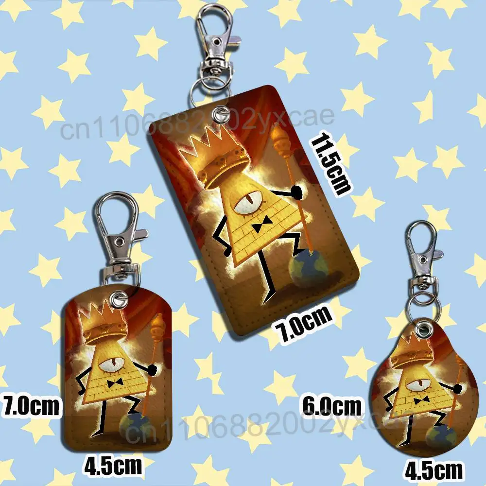 Bill Cipher Dipper Gravity Falls Rectangle ID Card Case Keychain Access Card Bag Tag Ring Leather Card Holder Key Ring Access