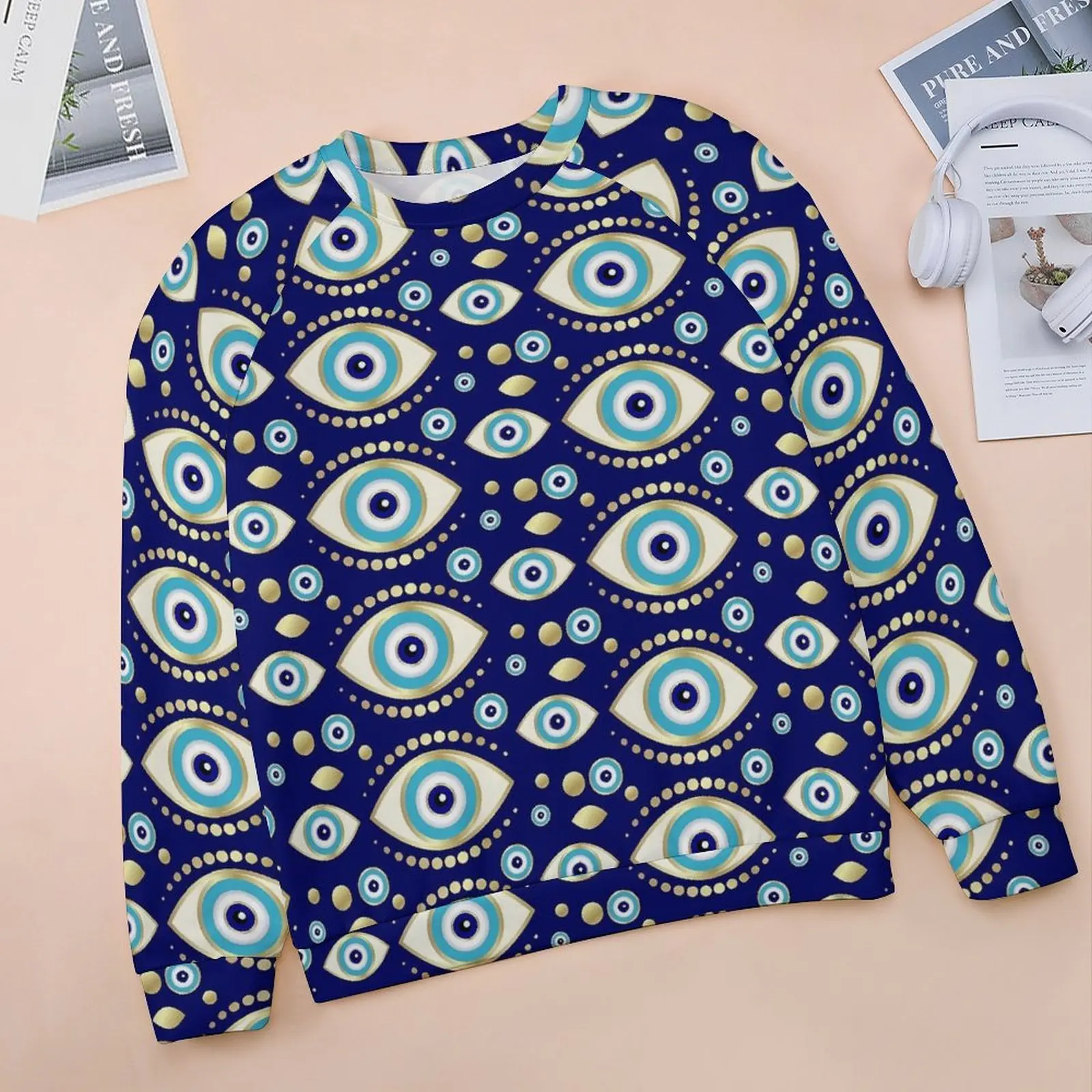 Evil Eye Charm Hoodies Blue Eyes Print Harajuku Oversize Hoodie Women Long-Sleeve Y2k Graphic Casual Sweatshirts