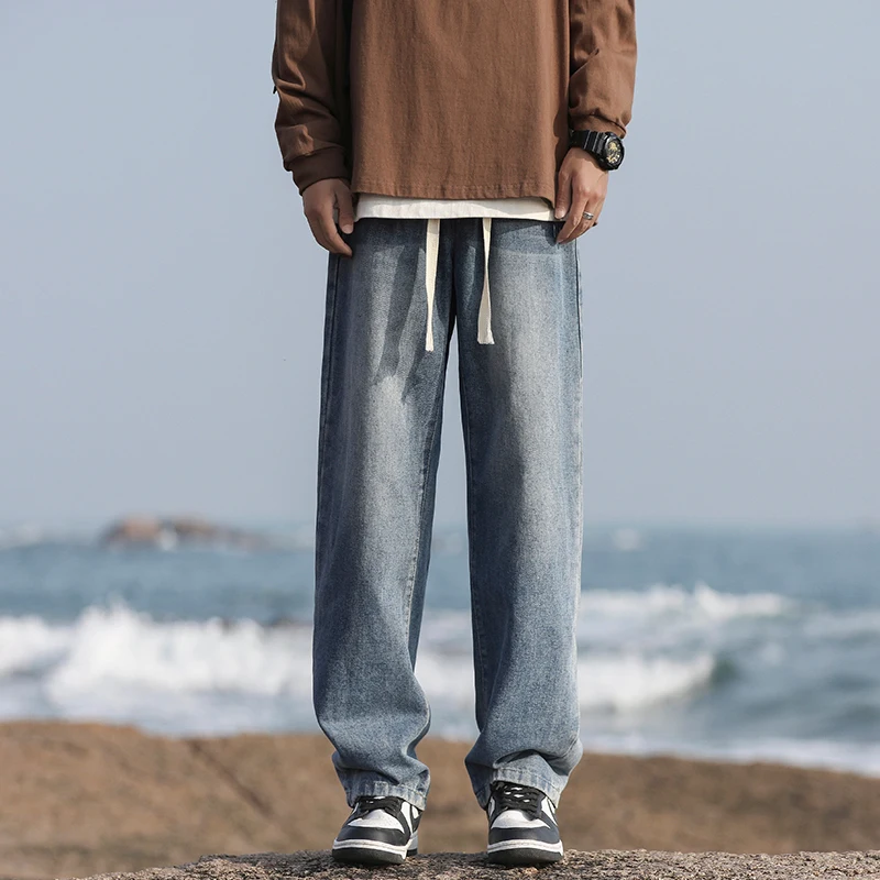 

2025 Spring New Fashionable Jeans Design Sense Men's Gradient Color Washed Straight Tube Men's Denim Pants Wide Legs Casual