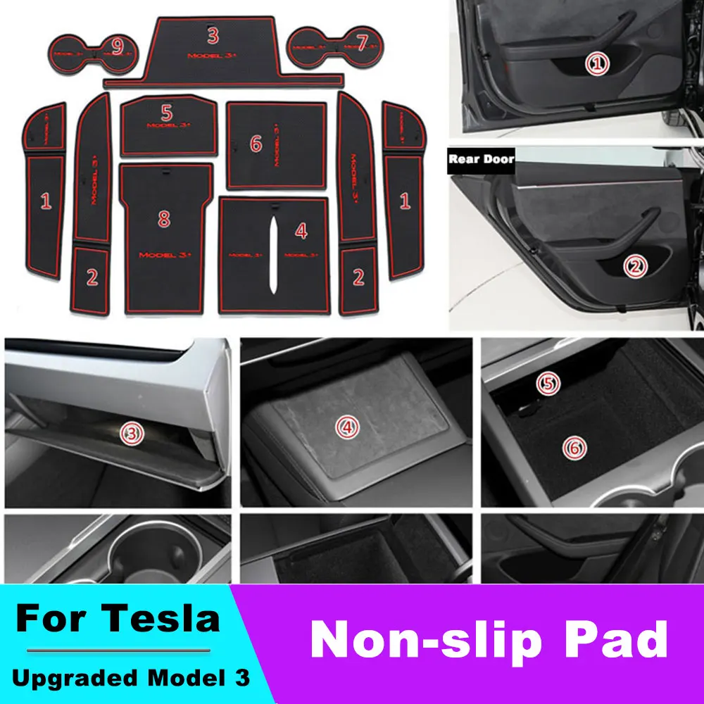 

For 2024 Tesla Model 3 highland Water Cup Mat Coasters Slots Non-Slip Mat Waterproof Door Pad Car Silicone Interior Accessories