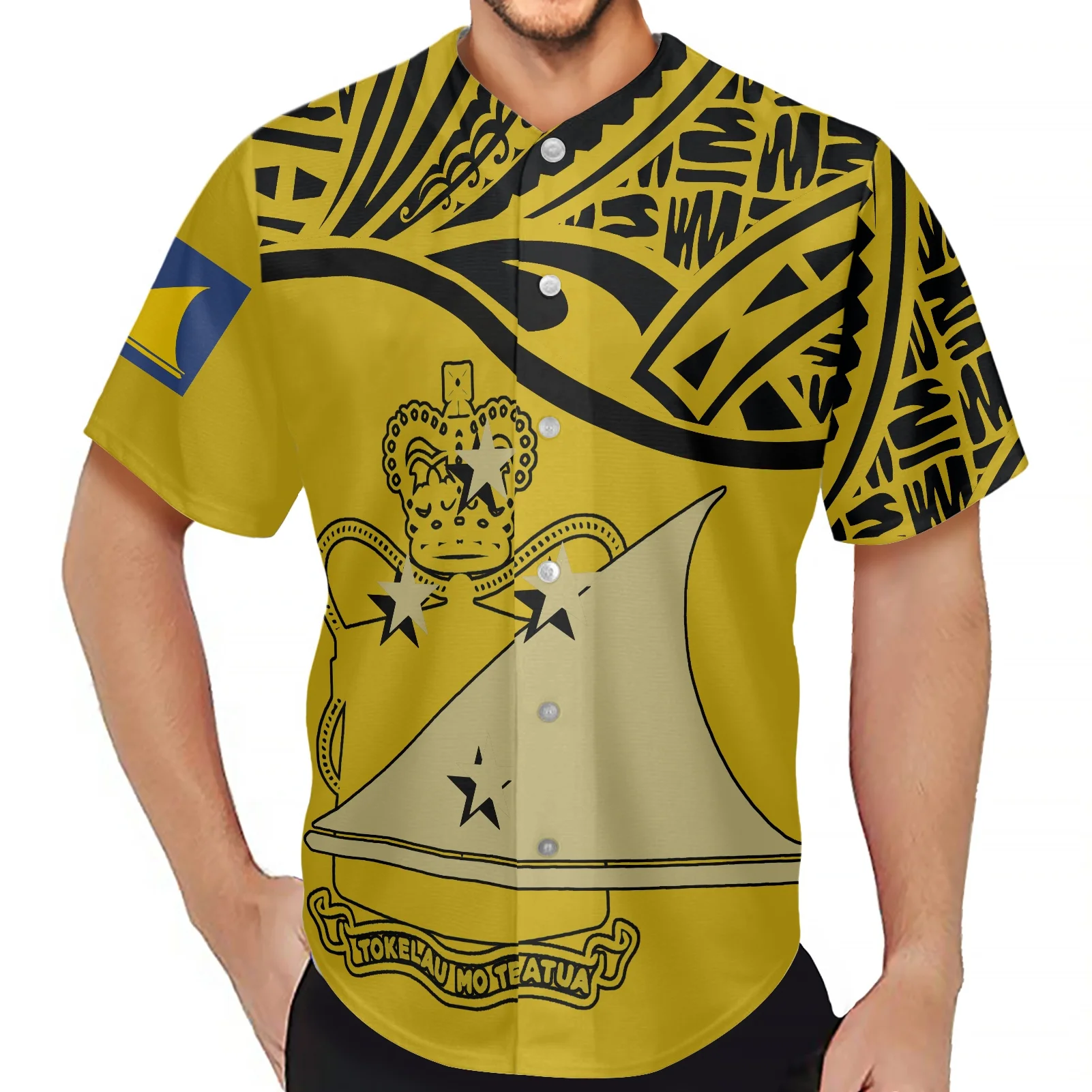 

Luxury Design Jerseys Men Polynesian Tribal Print Baseball Jersey yellow Fashion For Dropshipping street hip hop baseball tops