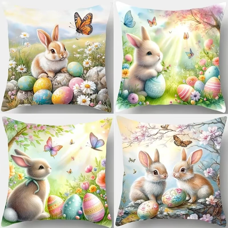 2D Flachdruck Osterhase Kissenbezug Dekorative Kissenhüllen für Sofa Couch Frühlings-Heimdekoration