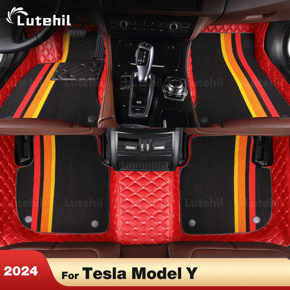 

For Tesla Model Y 2024 Custom Double layer Car Floor Mats Automobile Carpet Cover Interior Details Accessories