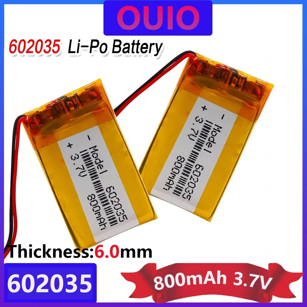 3.7v 602035 800mAh Lithium Li Ion Polymer Rechargeable Battery 602035 For DVR GPS Car Tachograph Bluetooth Headphone Battery