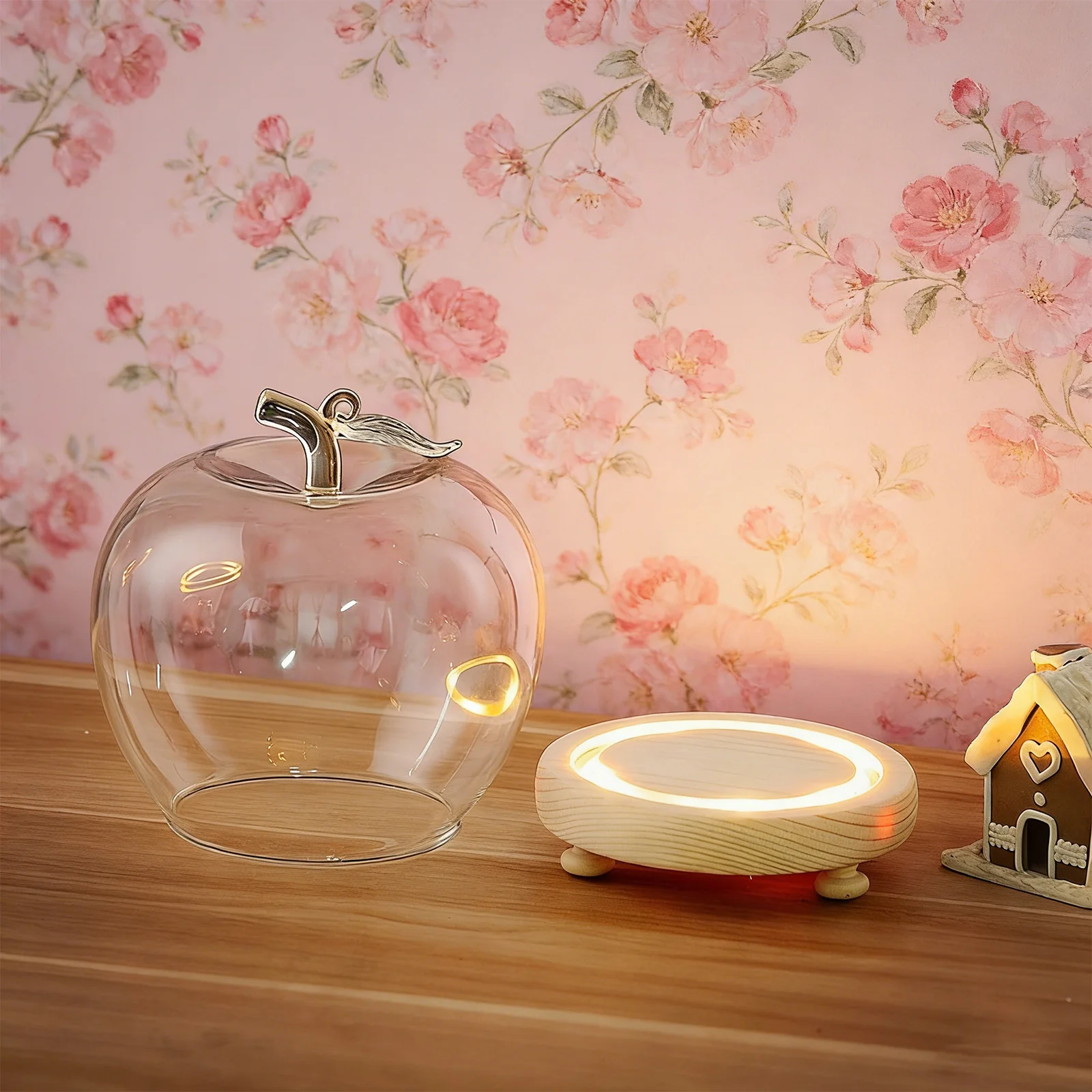 

1Set Glass Dome Cloche Apple Shaped Clear Bell Jar Display Cloche Dome Cover Base Dustproof Decorative Display Case for Home