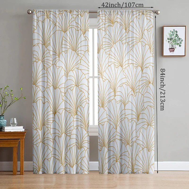 2pcs Light-colored shell lines printed curtains, pole bag curtains, bedroom and living room, home decoration, room decoration