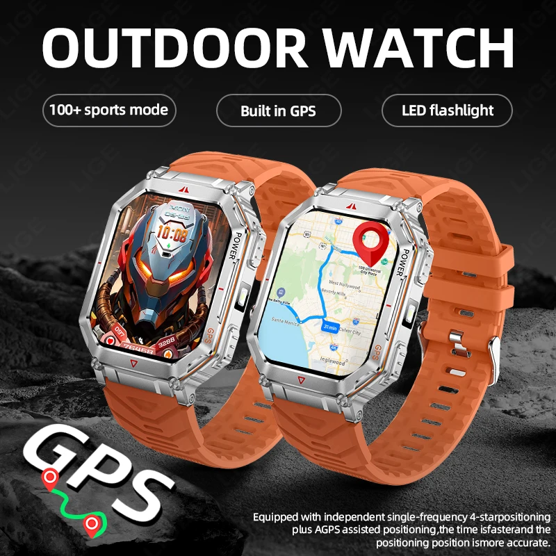 

LIGE новые уличные GPS спортивные трекеры умные часы 3ATM водонепроницаемые фитнес-мониторы здоровья мужские часы Bluetooth вызов 450 мАч умные часы