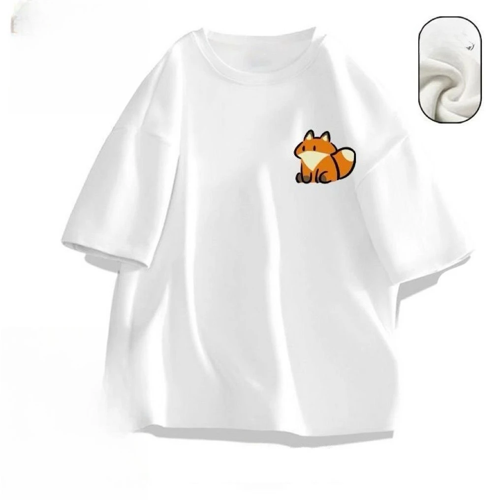 New American Little Fox Ins Heavy Casual Men's and Women's Pure Cotton Printed Short-sleeved Youth Trend Top