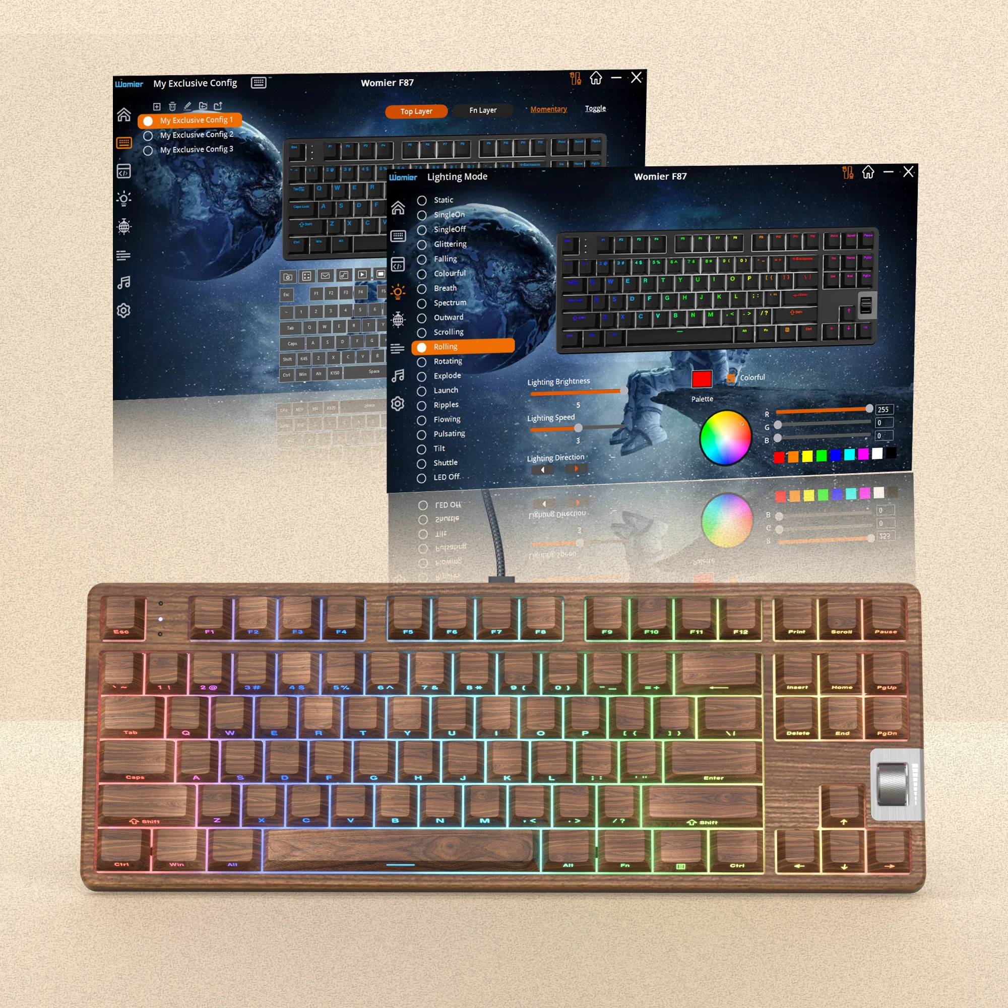 Imagem -05 - Walnut Wired Keyboard com Volume Scroll Wheel Teclado Mecânico para Jogos Rgb Backlit Hot Swap Junta para pc F87